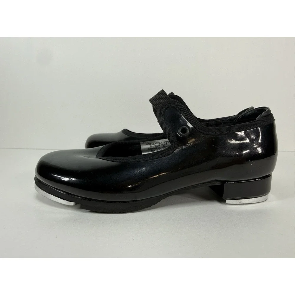 BLOCH Girls Black Patent Faux Leather Tap Shoes Techno Tap Size 10.5 M